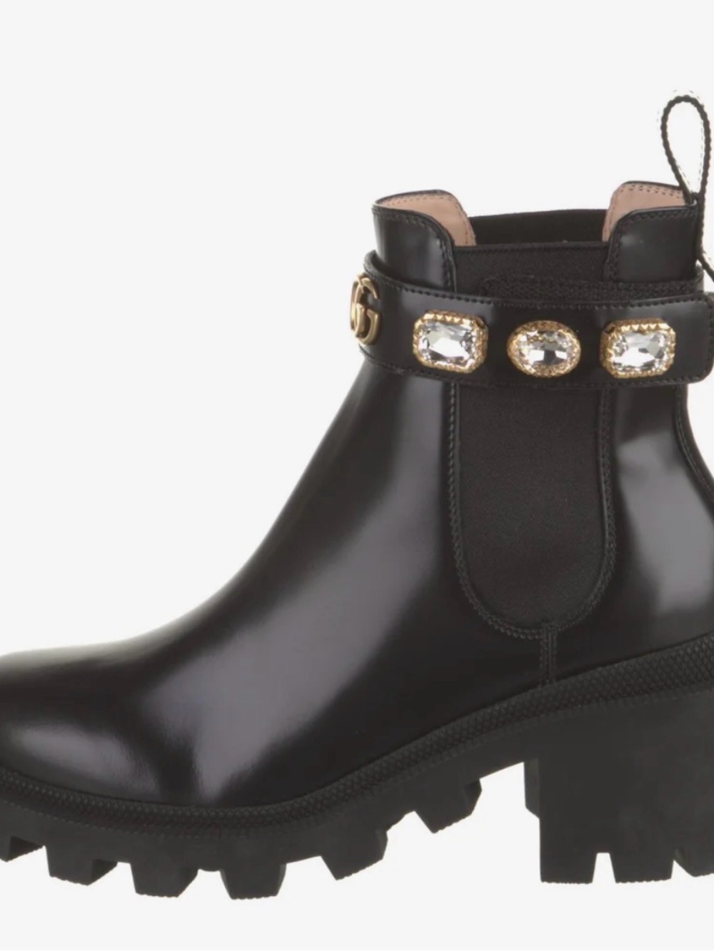 Gucci Black Ankle Chelsea Boot with Jewel Strap